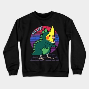 Aesthetic Vaporwave Cockatiel Dinosaur Doodle Crewneck Sweatshirt